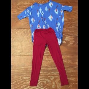 Lula roe medium shirt and OS leggings!